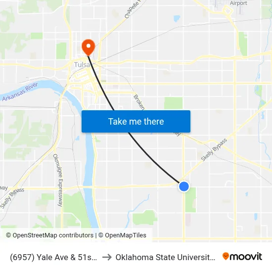 (6957) Yale Ave & 51st St Nb to Oklahoma State University - Tulsa map