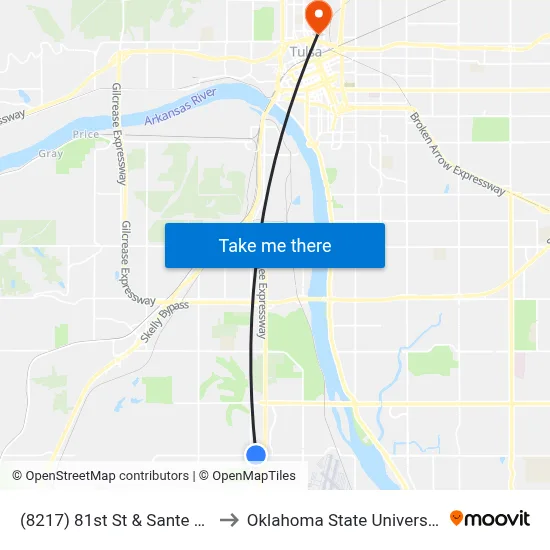 (8217) 81st St & Sante Fe Ave Sb to Oklahoma State University - Tulsa map