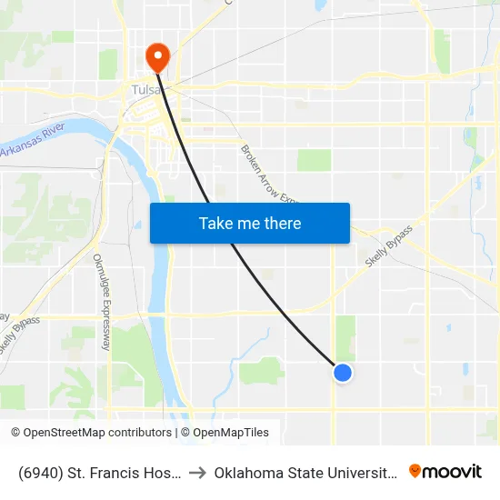 (6940) St. Francis Hospital Er to Oklahoma State University - Tulsa map