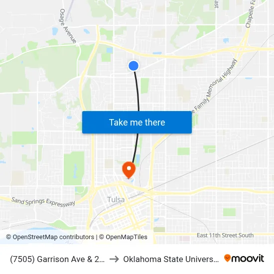(7505) Garrison Ave & 27th St Nb to Oklahoma State University - Tulsa map