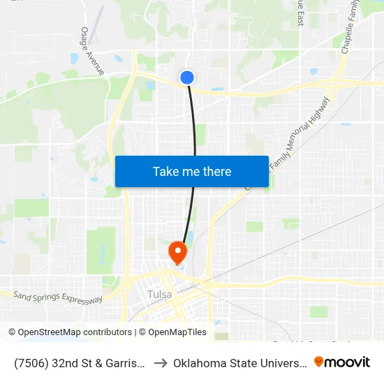 (7506) 32nd St & Garrison Ave Eb to Oklahoma State University - Tulsa map