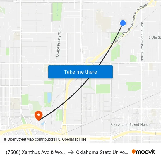 (7500) Xanthus Ave & Woodrow Ct Sb to Oklahoma State University - Tulsa map