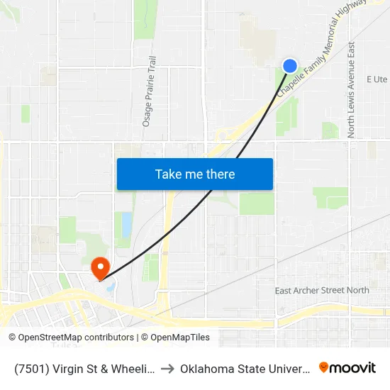 (7501) Virgin St & Wheeling Ave Wb to Oklahoma State University - Tulsa map