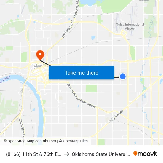 (8166) 11th St & 76th E Ave Wb to Oklahoma State University - Tulsa map