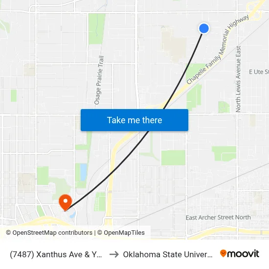 (7487) Xanthus Ave & Young Pl Nb to Oklahoma State University - Tulsa map