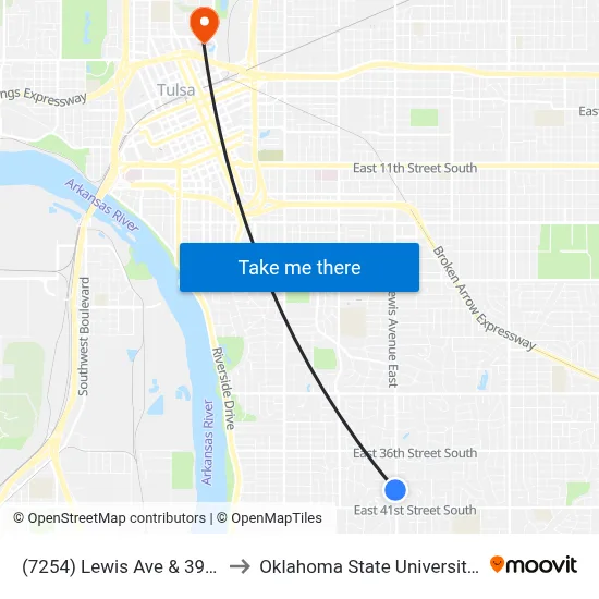 (7254) Lewis Ave & 39th St Sb to Oklahoma State University - Tulsa map