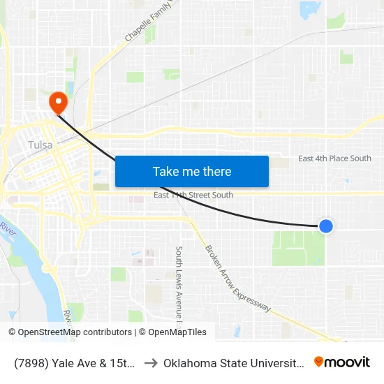 (7898) Yale Ave & 15th St Nb to Oklahoma State University - Tulsa map