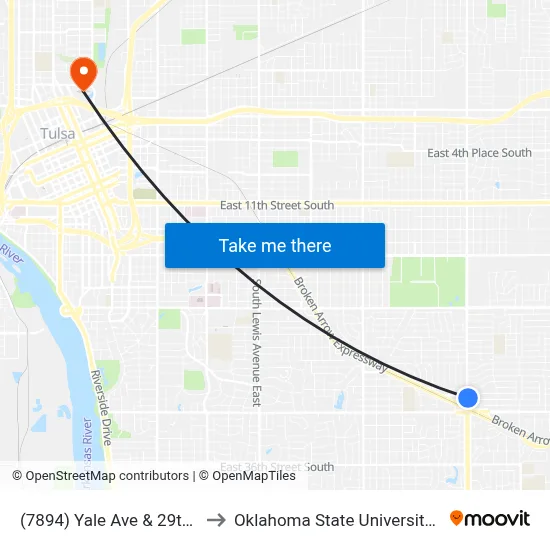 (7894) Yale Ave & 29th St Nb to Oklahoma State University - Tulsa map