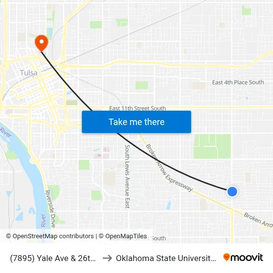(7895) Yale Ave & 26th Pl Nb to Oklahoma State University - Tulsa map