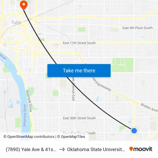 (7890) Yale Ave & 41st St Nb to Oklahoma State University - Tulsa map
