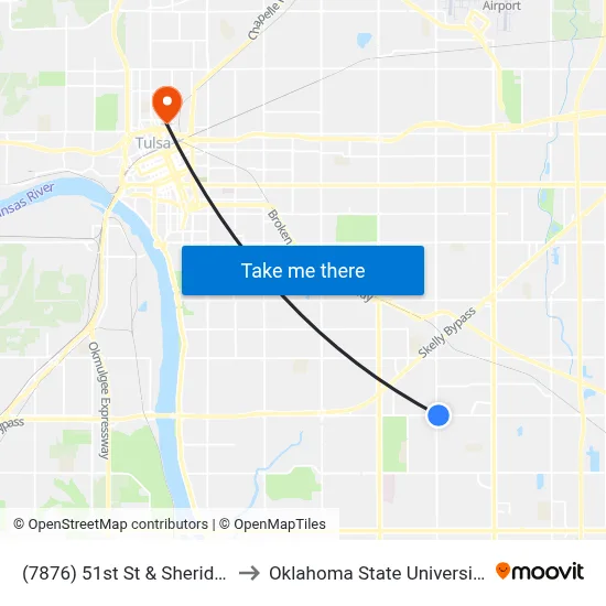 (7876) 51st St & Sheridan Rd Eb to Oklahoma State University - Tulsa map