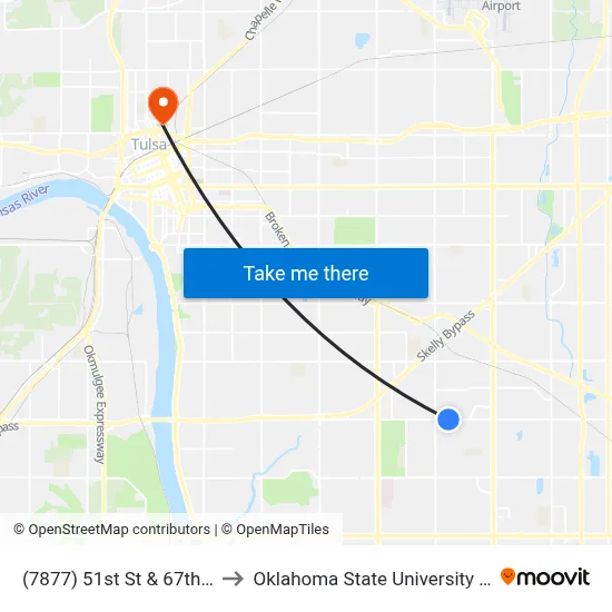 (7877) 51st St & 67th Pl Eb to Oklahoma State University - Tulsa map
