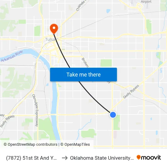 (7872) 51st St And Yale Ave to Oklahoma State University - Tulsa map