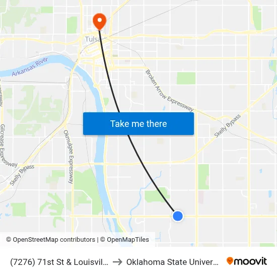 (7276) 71st St & Louisville Ave Wb to Oklahoma State University - Tulsa map