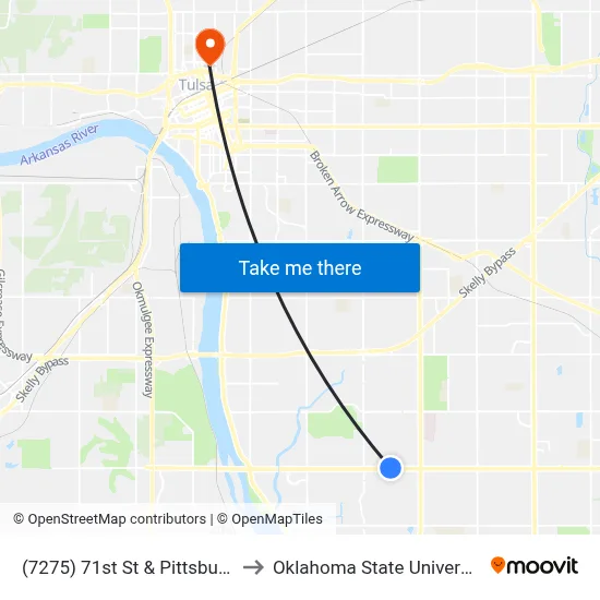 (7275) 71st St & Pittsburg Ave Wb to Oklahoma State University - Tulsa map