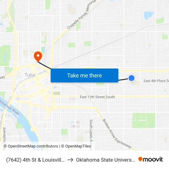 (7642) 4th St & Louisville Ave Wb to Oklahoma State University - Tulsa map