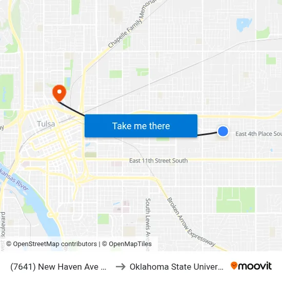 (7641) New Haven Ave & 4th Pl Wb to Oklahoma State University - Tulsa map