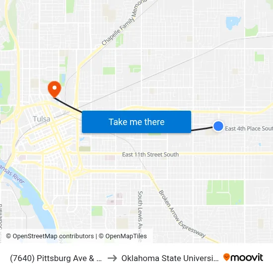 (7640) Pittsburg Ave & 4th St Sb to Oklahoma State University - Tulsa map