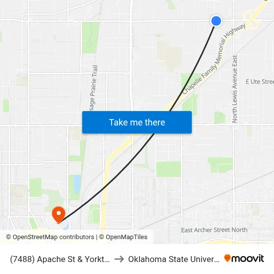 (7488) Apache St & Yorktown Ave Eb to Oklahoma State University - Tulsa map