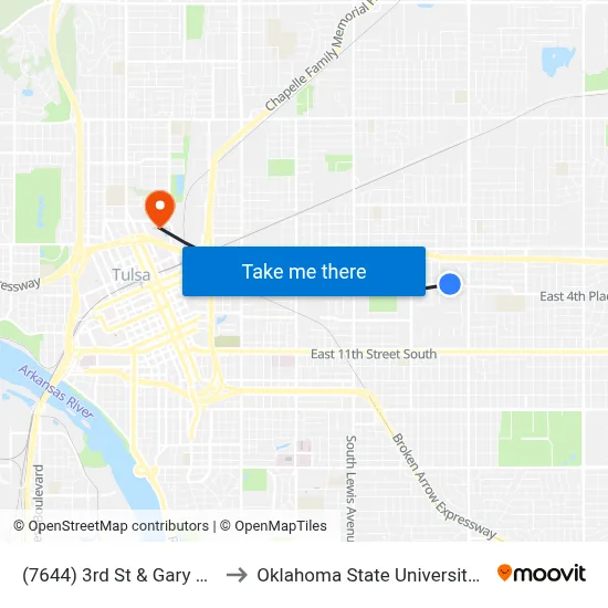(7644) 3rd St & Gary Ave Wb to Oklahoma State University - Tulsa map