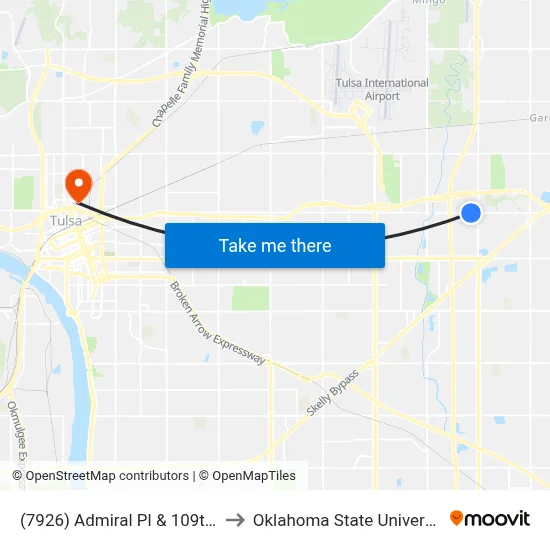 (7926) Admiral Pl & 109th E Ave Eb to Oklahoma State University - Tulsa map