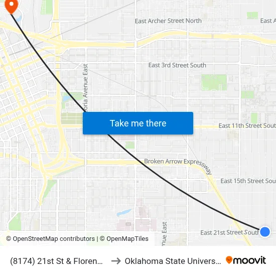 (8174) 21st St & Florence Ave Wb to Oklahoma State University - Tulsa map