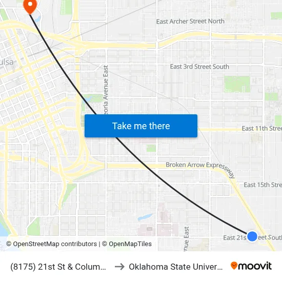 (8175) 21st St & Columbia Ave  Wb to Oklahoma State University - Tulsa map