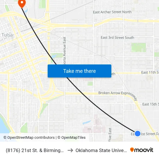 (8176) 21st St. & Birmingham Ave. Wb to Oklahoma State University - Tulsa map