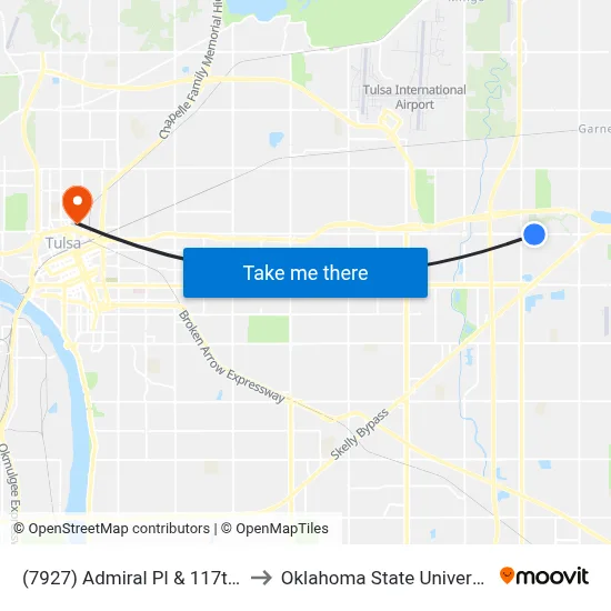 (7927) Admiral Pl & 117th E Ave Eb to Oklahoma State University - Tulsa map