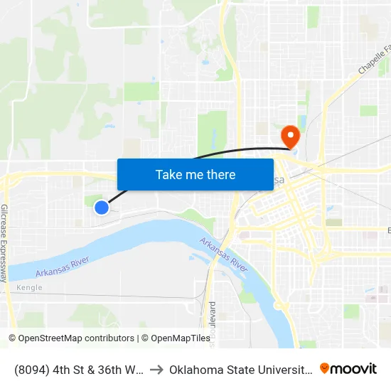 (8094) 4th St & 36th W Ave Eb to Oklahoma State University - Tulsa map