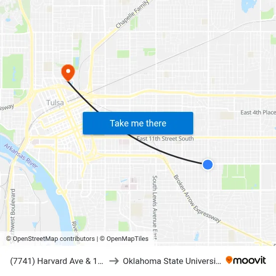 (7741) Harvard Ave & 15th St Sb to Oklahoma State University - Tulsa map