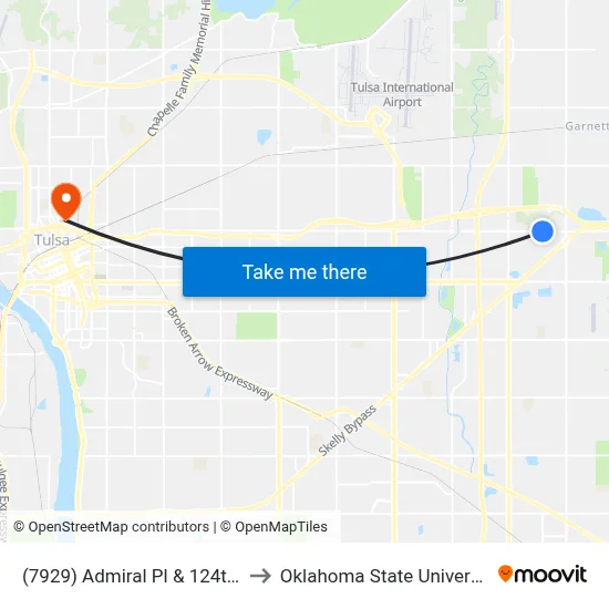 (7929) Admiral Pl & 124th E Ave Eb to Oklahoma State University - Tulsa map
