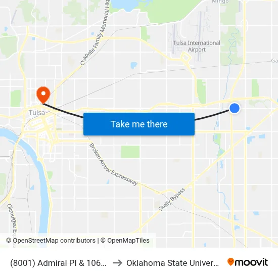 (8001) Admiral Pl & 106th E Pl Wb to Oklahoma State University - Tulsa map