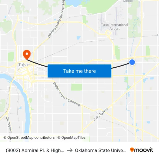 (8002) Admiral Pl. & Highway 169 Wb to Oklahoma State University - Tulsa map