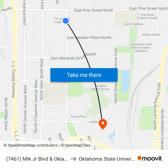 (7461) Mlk Jr Blvd & Oklahoma St Sb to Oklahoma State University - Tulsa map