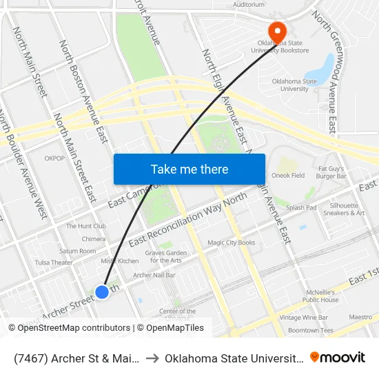 (7467) Archer St & Main St Wb to Oklahoma State University - Tulsa map