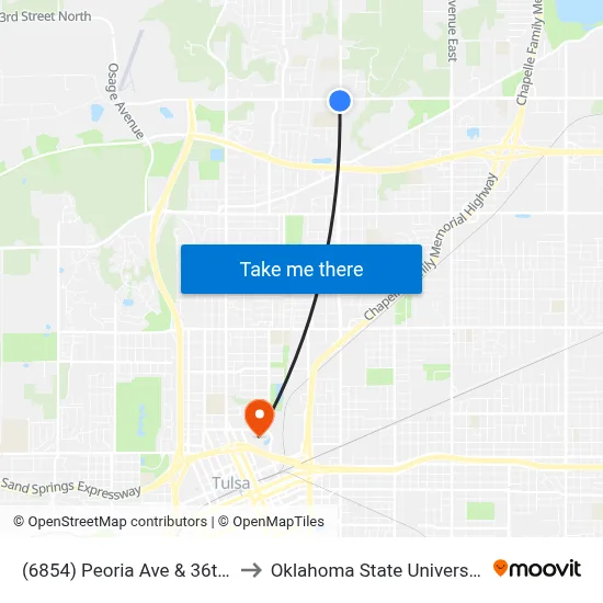 (6854) Peoria Ave & 36th St N Sb to Oklahoma State University - Tulsa map