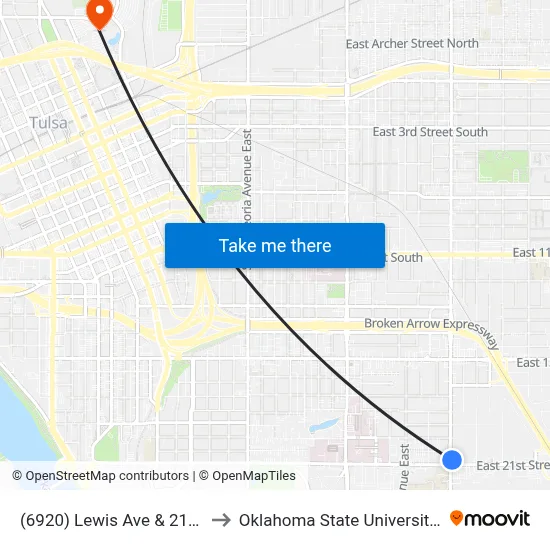 (6920) Lewis Ave & 21st St Nb to Oklahoma State University - Tulsa map
