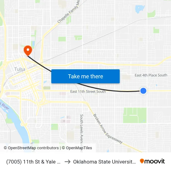 (7005) 11th St & Yale Ave Wb to Oklahoma State University - Tulsa map