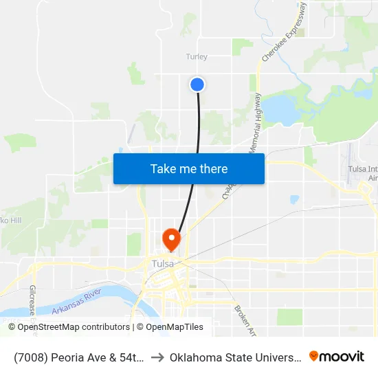 (7008) Peoria Ave & 54th St N Sb to Oklahoma State University - Tulsa map