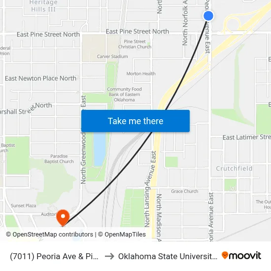 (7011) Peoria Ave & Pine St Sb to Oklahoma State University - Tulsa map