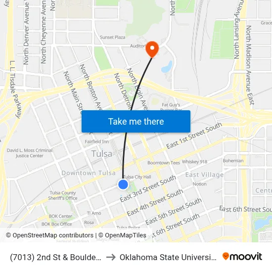 (7013) 2nd St & Boulder Ave Eb to Oklahoma State University - Tulsa map