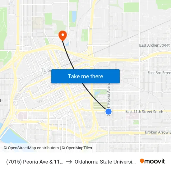 (7015) Peoria Ave & 11th St Sb to Oklahoma State University - Tulsa map