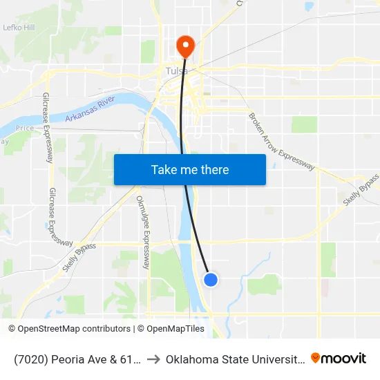 (7020) Peoria Ave & 61st St Sb to Oklahoma State University - Tulsa map