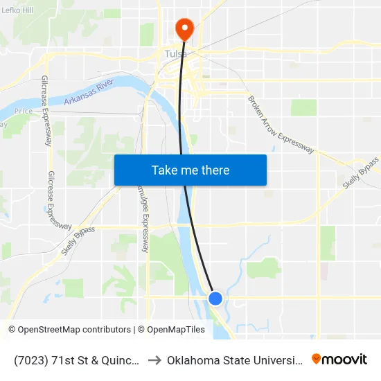 (7023) 71st St & Quincy Ave Eb to Oklahoma State University - Tulsa map