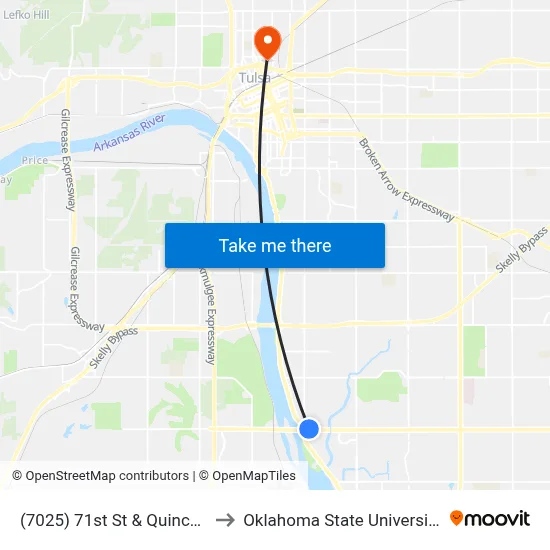 (7025) 71st St & Quincy Ave Wb to Oklahoma State University - Tulsa map