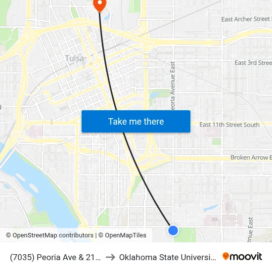(7035) Peoria Ave & 21st St Nb to Oklahoma State University - Tulsa map
