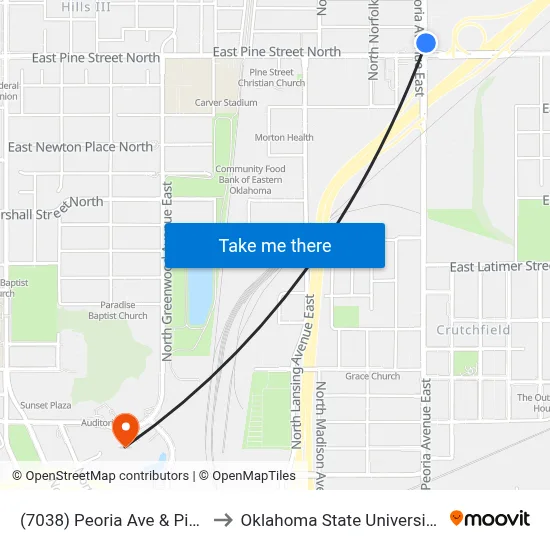 (7038) Peoria Ave & Pine St Nb to Oklahoma State University - Tulsa map
