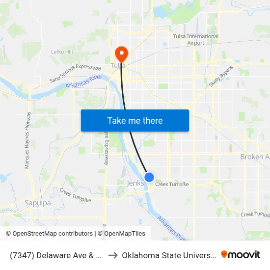 (7347) Delaware Ave & 91st St Eb to Oklahoma State University - Tulsa map