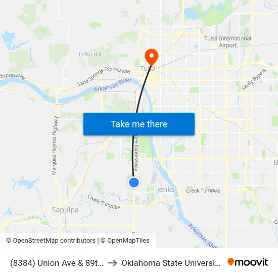 (8384) Union Ave & 89th St Wb to Oklahoma State University - Tulsa map